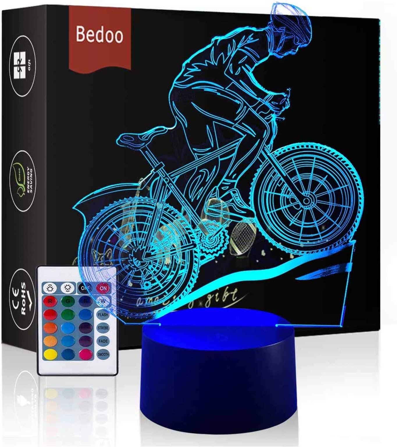Bedoo Magic Flying Bike Lamp 3D Illusion 7 Colours Touch Switch USB Insert LED Light Birthday Present and Party Decoration