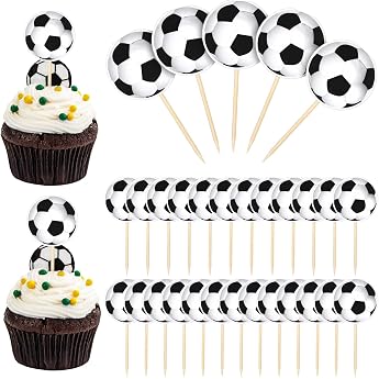 Apausvcm Pack of 30 Football Cupcake Cake Decoration Football Cupcake Toppers Football Muffin Decoration Football Cake Toppers Sports Cake Decoration for Children Birthday Party Baby Shower Theme Party Cake Decoration