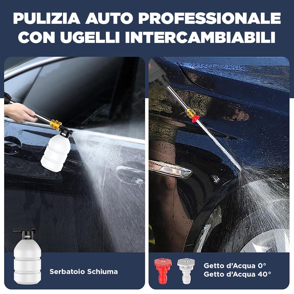 Kit Idropulitrice e Soffiatore Cordless a Doppia Batteria 48V - Lancia Lavaggio a Batteria - Lavaggio Professionale con Filtro, Tubo, Serbatoio e Attacchi - Pulizia Auto Scooter Giardino (Blu)