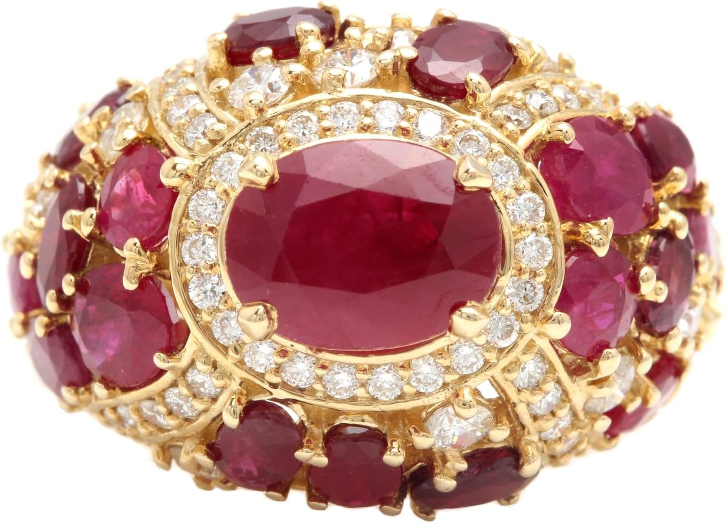 8.70 Carats Natural Red Ruby and Diamond 14K Solid Yellow Gold Ring