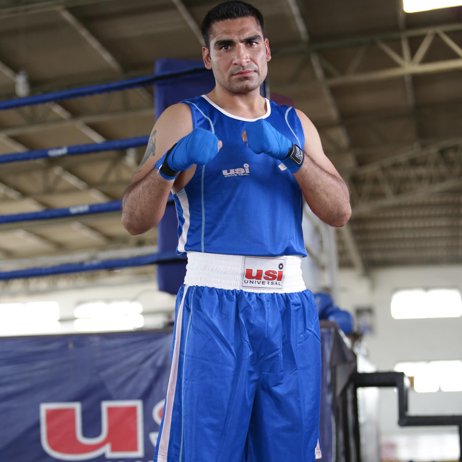 USI UNIVERSAL Boxing Uniform Short & Vest Set, 409LSV Light Weight Sports Dress Boxing Suit Boxing Dress for Women Boxing Uniform with Vest & Shorts for Boxing (Blue, 32) 4