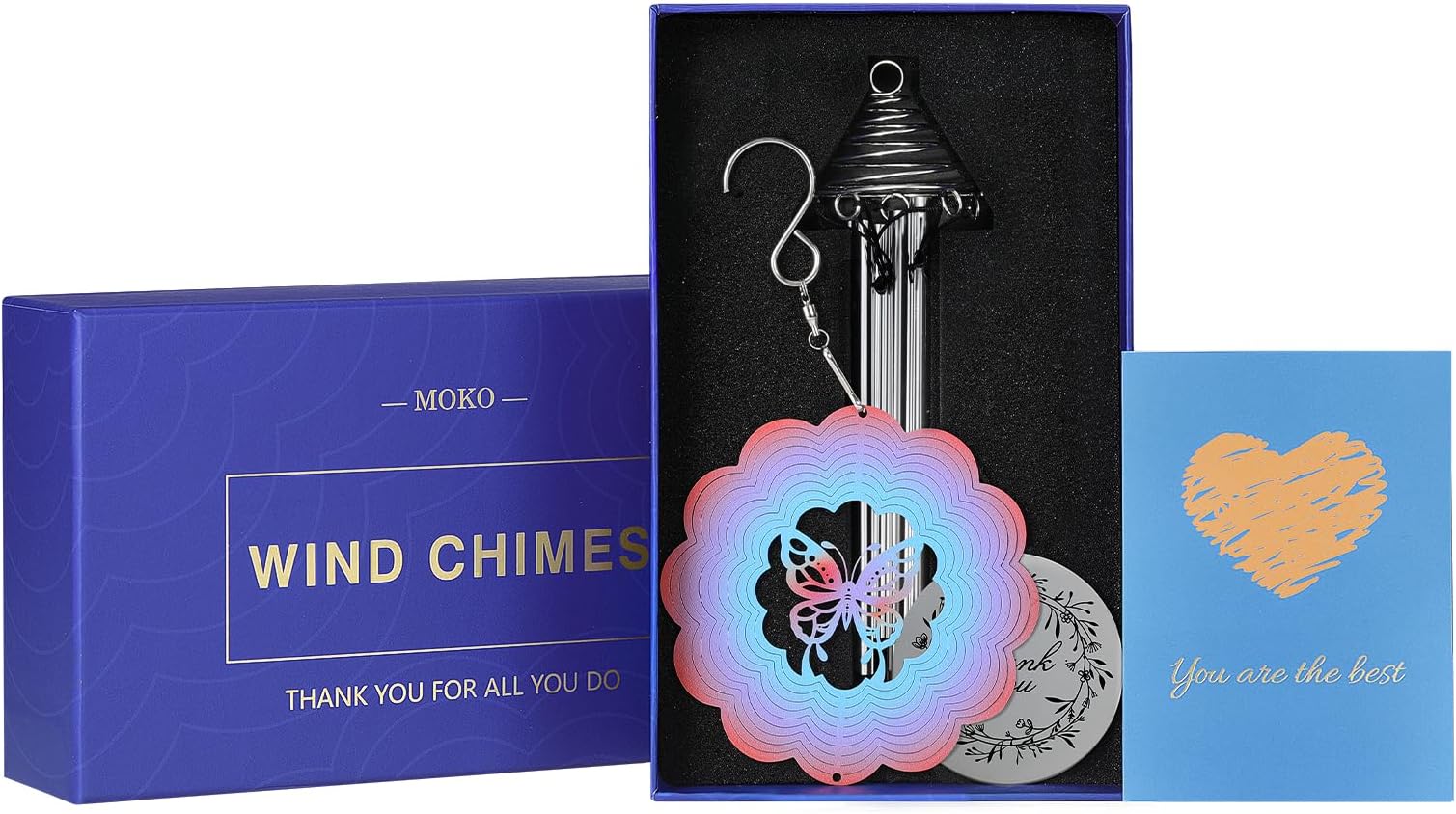 MoKo Wind Chimes with Butterfly Wind Spinner, Thanksgiving Gift for Mom, Grandma, Retirement, Teacher, Wind Chimes Outdoor for Garden, Balcony, Backyard Patio, Porch