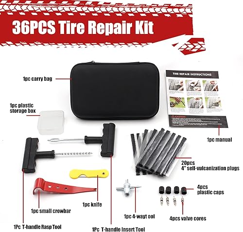 Miniatura 2 de Kit de reparación de neumáticos, kit de 36 tapones de neumáticos para fijar pinchazos y tapar planos para automóvil, motocicleta, camión, tractor,