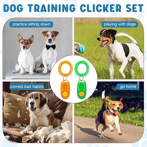 Miniatura 5 de Hiboom Juego de 34 clicker de entrenamiento para perros y mascotas con correa para la muñeca, kit de entrenamiento colorido para gatos, accesorios