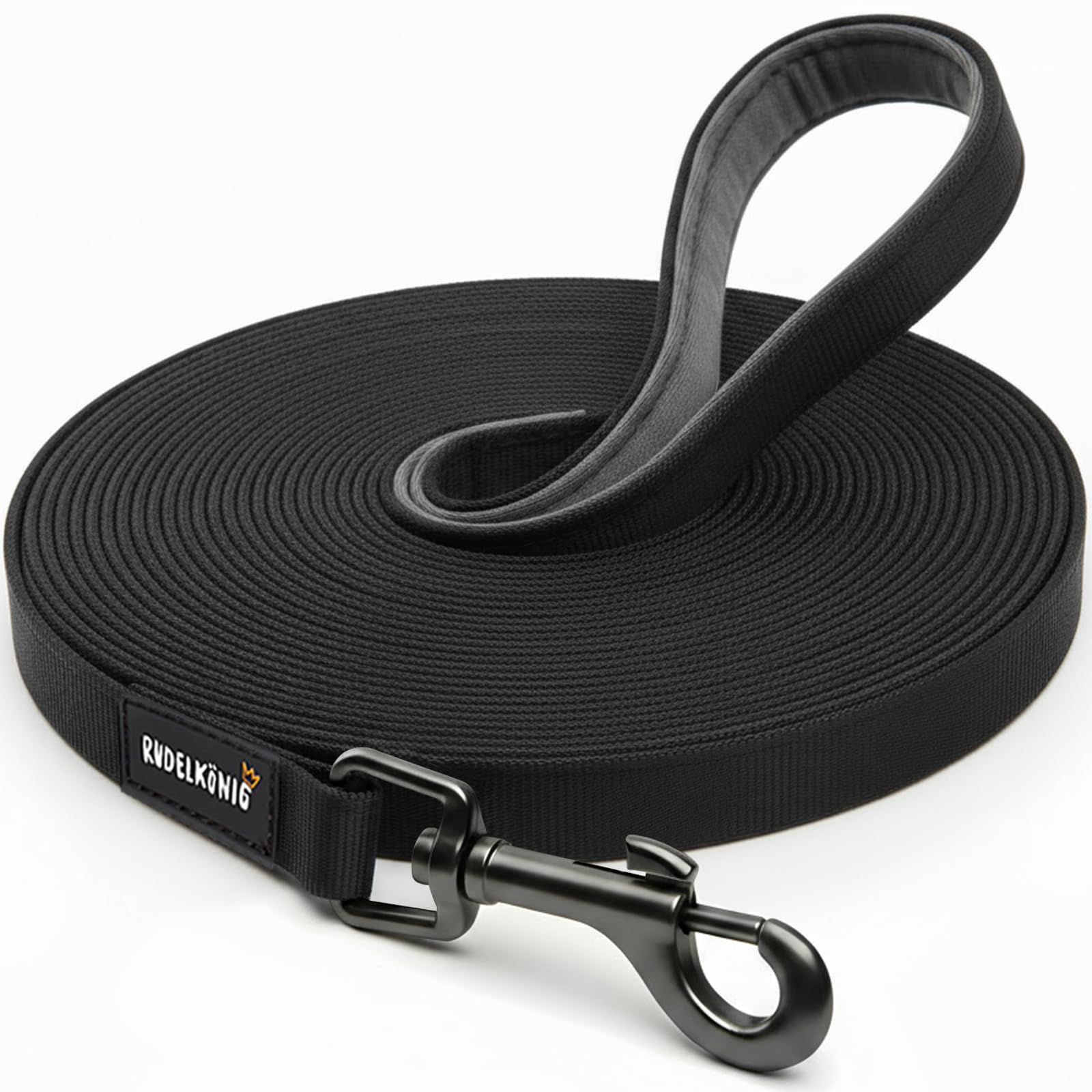 Rudelkönig Longe pour Chien 20m - Robuste et résistante aux intempéries - Longe avec poignée rembourrée - Laisse de Dressage pour Chien Pratique et Confortable
