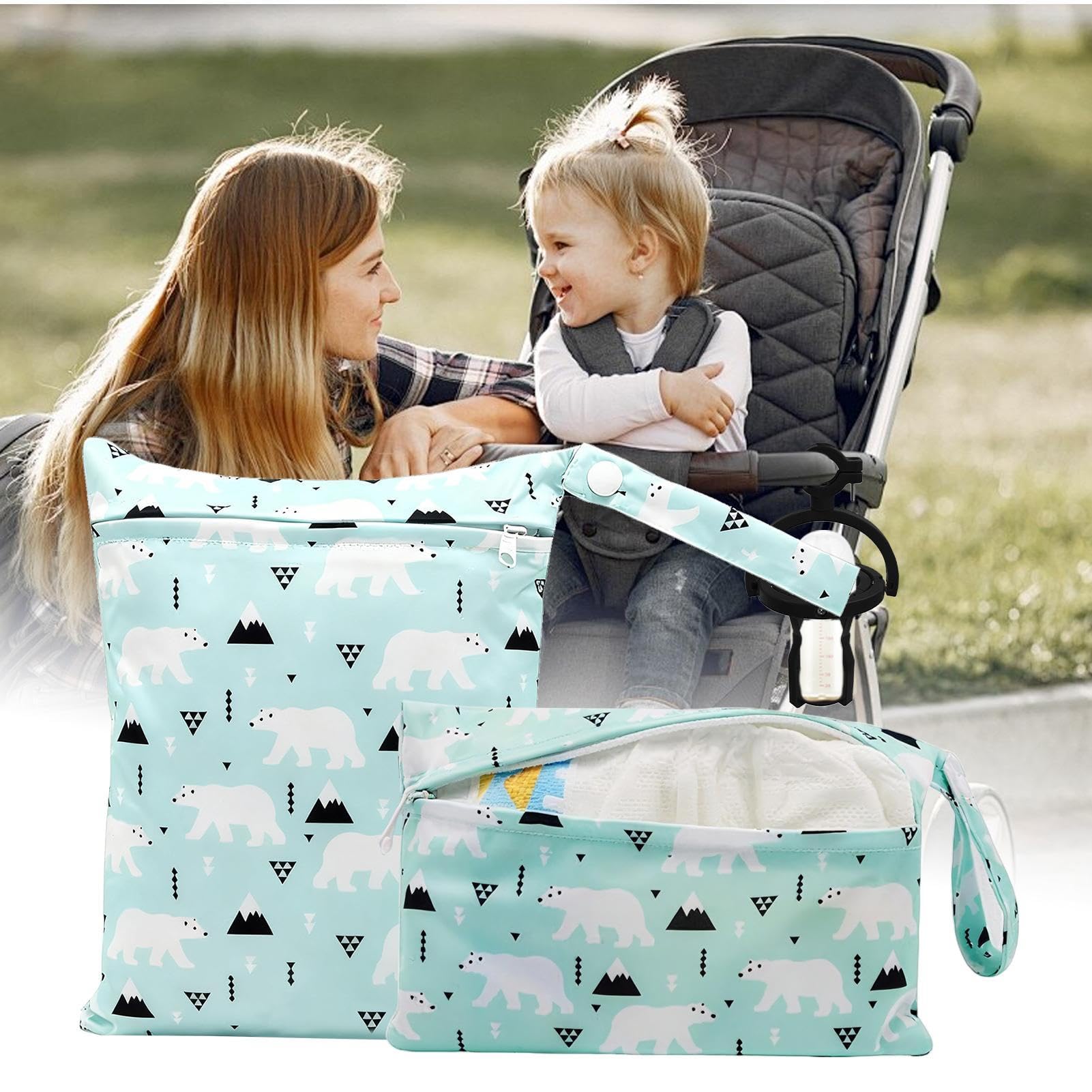 Sac à Langer Réutilisable à Fermeture Éclair en Tissu Humide et Sec pour Maillots de Bain, Lingettes, Vêtements