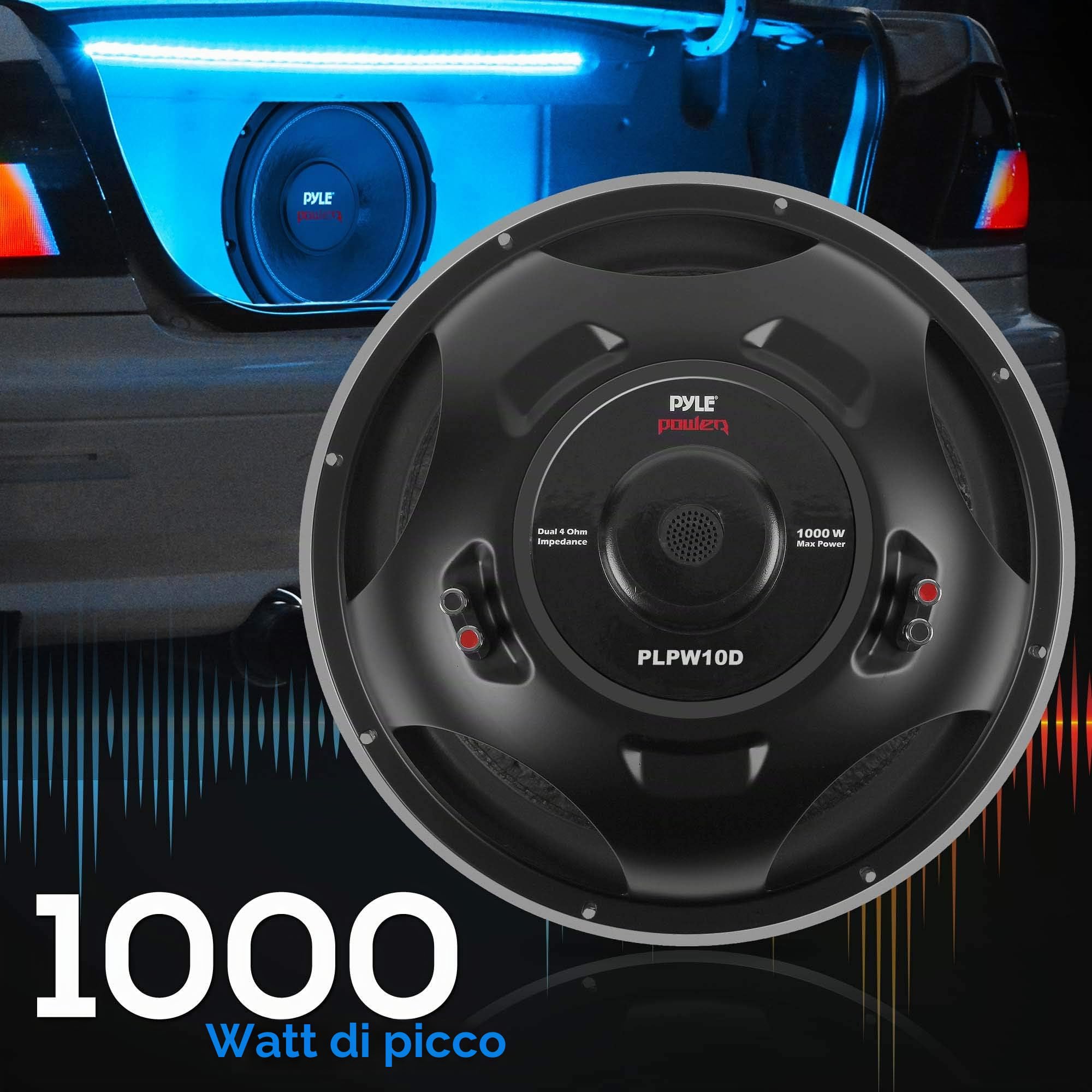 Pyle Subwoofer Auto 25,4 cm 1000 Watt, Cassa Subwoofer Bassi 90 dB 4 Ohm 1,4 kg Magnete Casse Audio, Altoparlanti, Speaker Auto Stereo