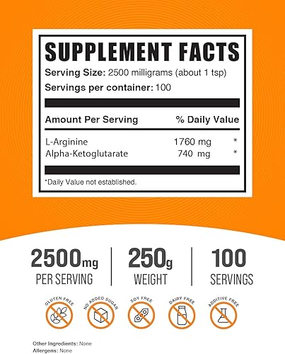 Miniatura 2 de Suplememto BulkSupplements Pure AAKG (con LArginina y acetoglutárico) en polvo, No Model, 1