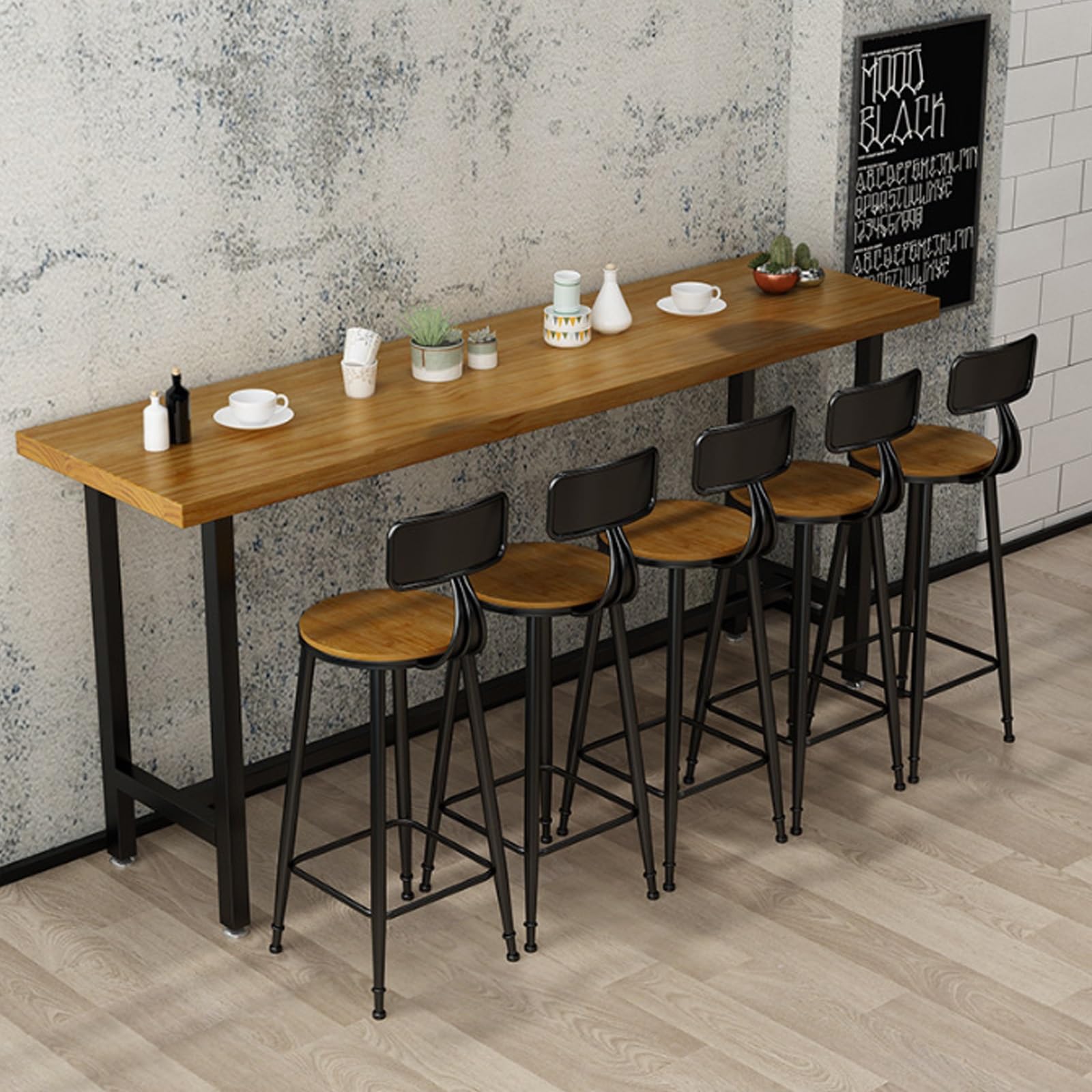 Table de bar industrielle en bois massif 120 x 40cm plateau ferme de 5 cm