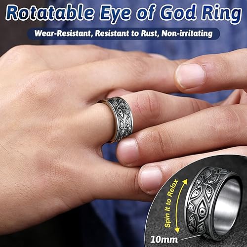 Miniatura 3 de FaithHeart Anillo de ojo de Dios para hombres y mujeres, acero inoxidable, chapado en oro de 18 quilates, anillos personalizados, Acero inoxidable,