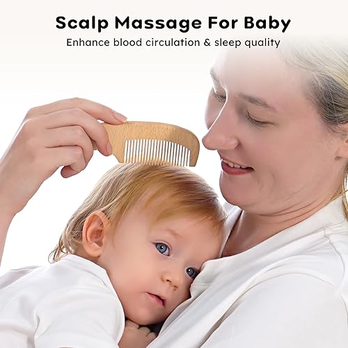 Miniatura 5 de Yoofoss Juego de cepillo y peine de bebé de 4 piezas, cepillo de madera para bebé con pelo de cabra ultra suave natural, cepillo de pelo de bebé