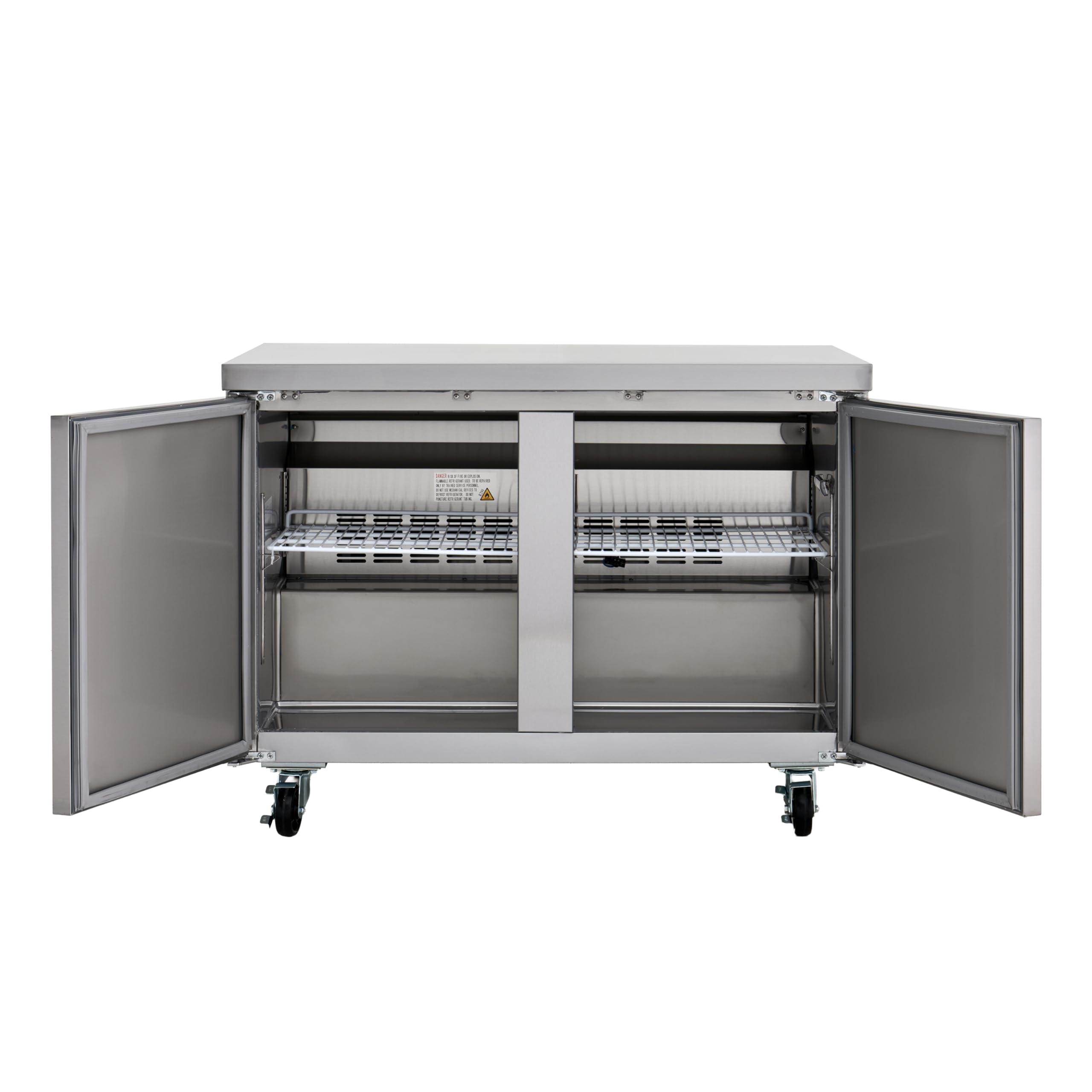 Kratos Commercial Undercounter Refrigerator, 48" Wide Mobile 2 Door Refrigerator, Stainless Steel Interior and Exterior, 115V, 11.9 Cubic Ft. (67K-301) on Fridge.com