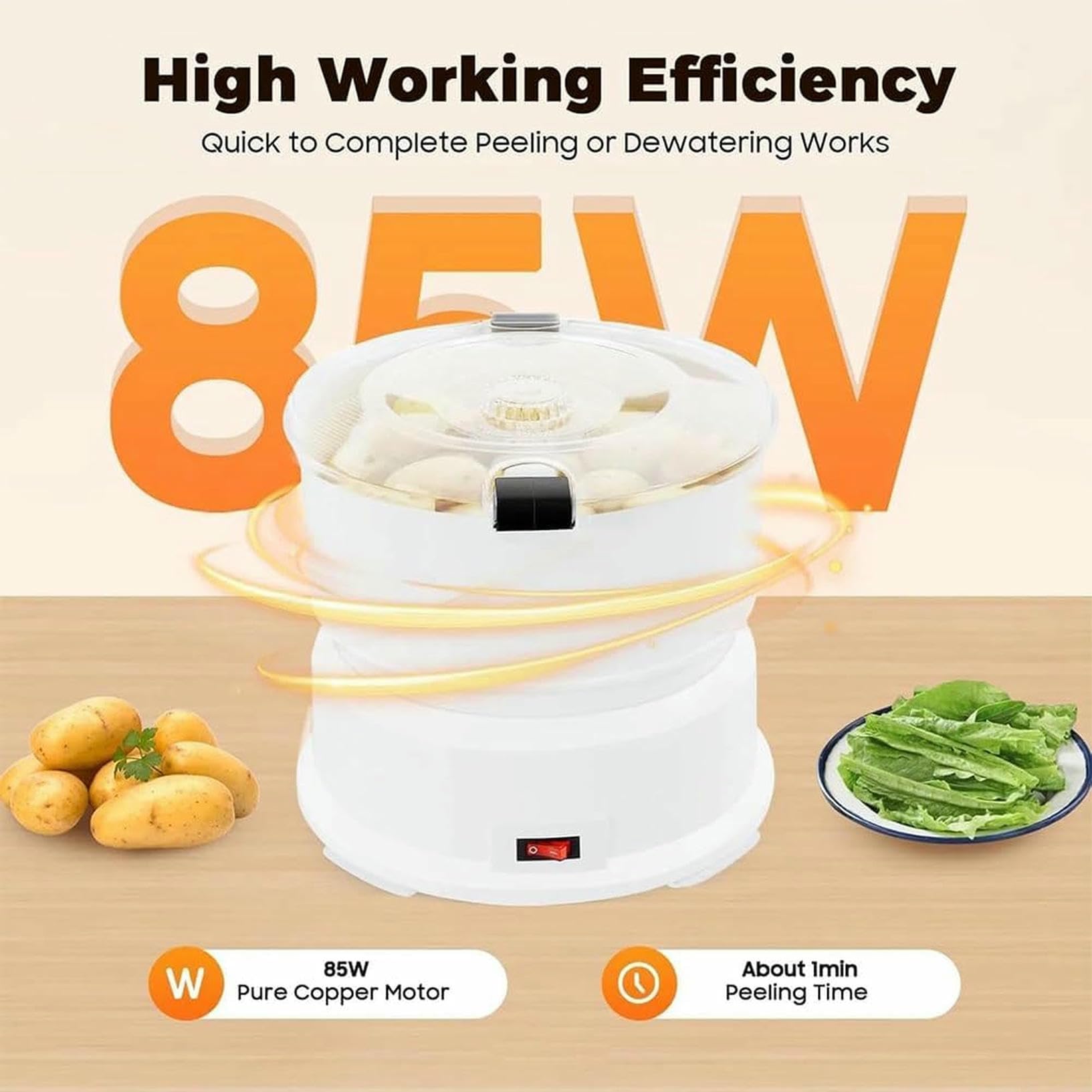 Pelador eléctrico de patatas de acero inoxidable, pelador de verduras fácil de pelar para cocina y uso comercial, 85 W