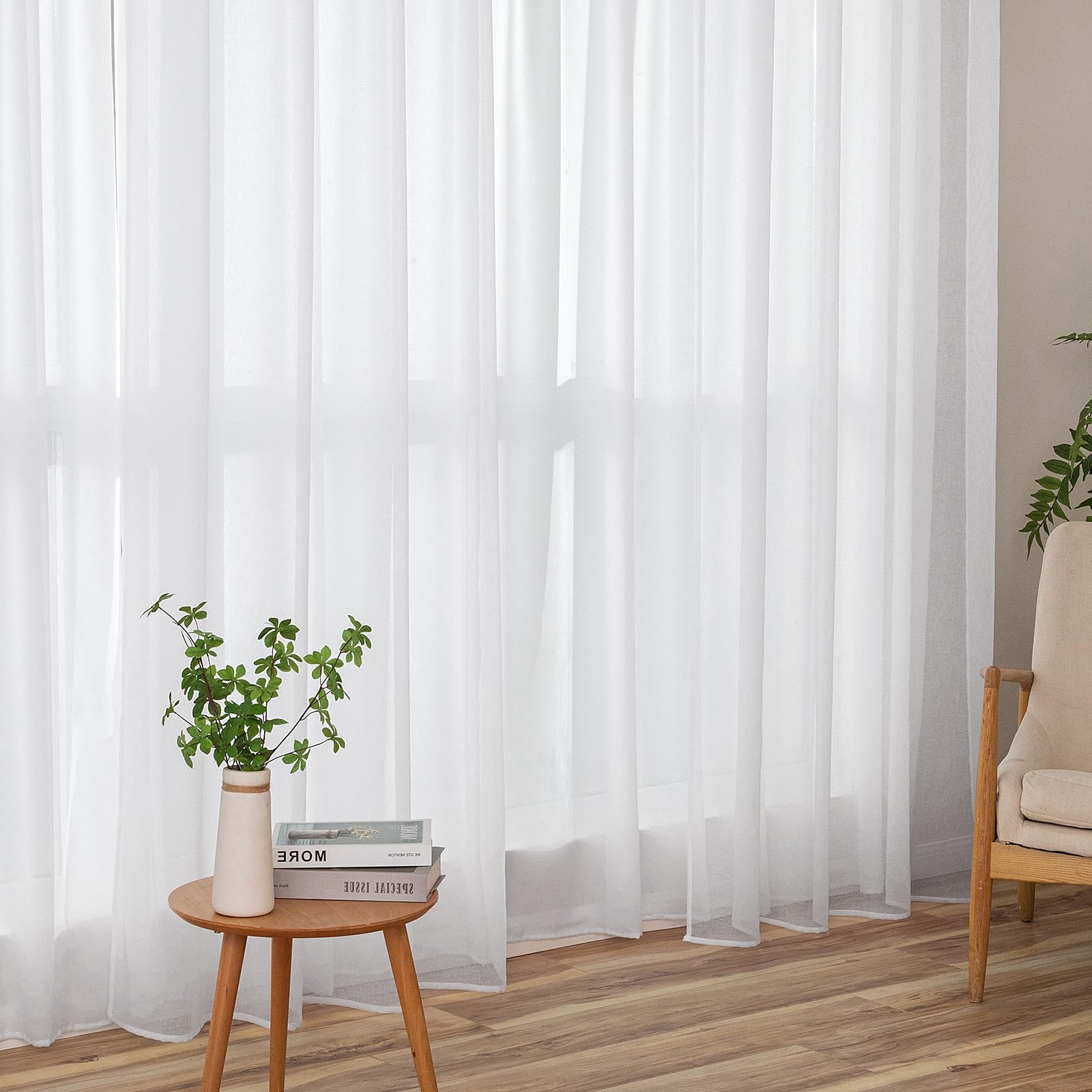 MIULEE Tende Trasparenti in Voile Con Occhielli Morbidi Finestre per Camera da Letto e per Salotto Eleganti Soggiorno 1 Pannelli 200x225cm Bianco