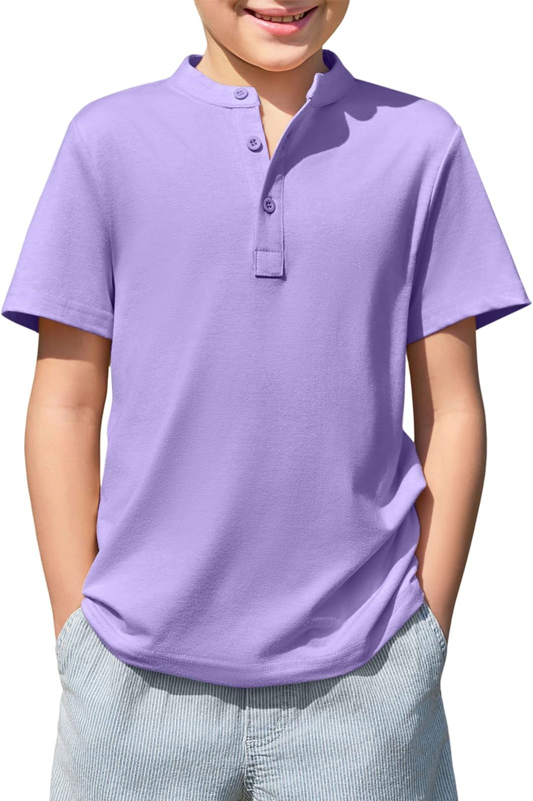 Haloumoning Boys Short Sleeve Henley Shirt Kids Casual Button Front Summer T-Shirts Tops Tees 5-14 Years