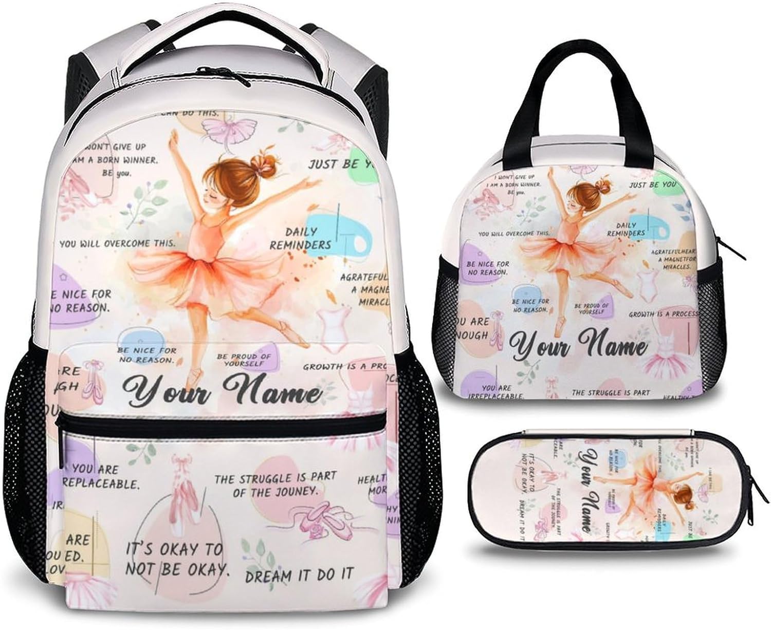 Custom Backpack Gift for Girls, Set of 3 African Girls Bookbag with Name for Kids Kindergarten Preschool Primary, 17 Inch Lightweight Personalized Backpacks for School