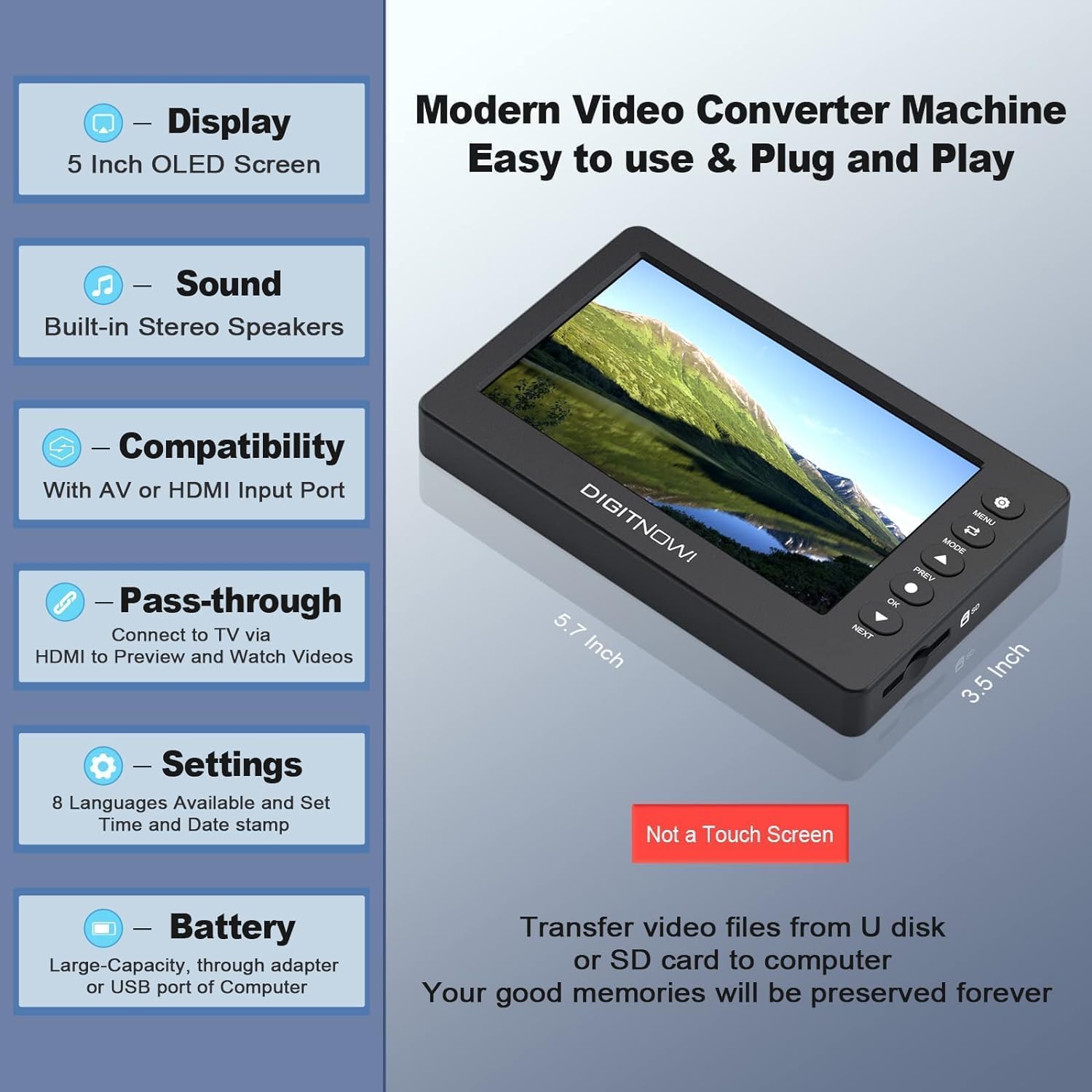 VHS a Digital Converter, HD Video Grabber, 1080P 60FPS Video a Digital Converter, Registrazione di video e audio da VCR, VHS, Hi8, DVD, Videocamera (Nero Mini lettore DV)