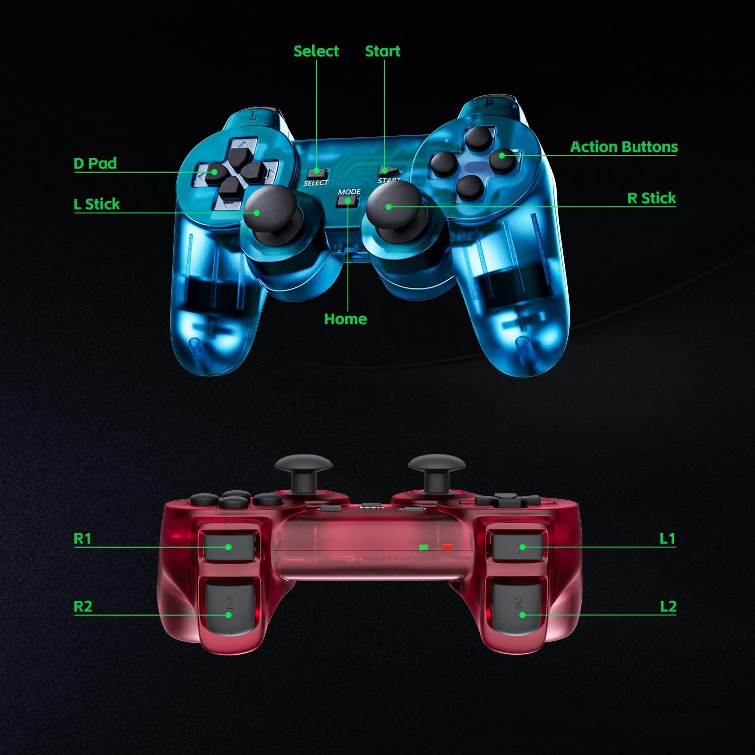 AUFGLO Contrôleur classique sans fil pour Ps2/Dual Shock 2/PC- (Violet+Bleu)