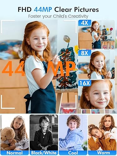 Miniatura 3 de Cámara Digital para Niños, FHD 44MP Cámara Digital Compacta con 2 Baterías, Zoom 16X, Anti-vibración, Flash, Cámaras Compactas Pequeñas Portátiles