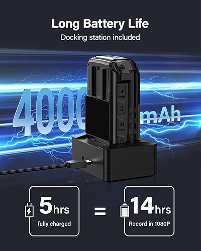 Miniatura 3 de BOBLOV B4K4 Cámara desgastada por el cuerpo, grabadora de video 4K 128G, cámara de seguridad de policía GPS IP67, batería de 4000 mAh para grabación