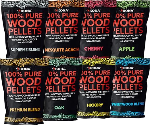 Kona Indoor Smoker Pellets - Intended for GE Smart Profile Indoor Smoker, All Variety Pack, 8, 1lb Resealable Bags