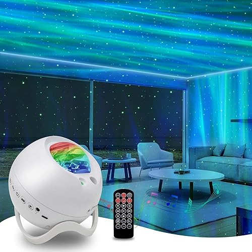HERHOTER Star Projector,Northern Lights Projector,with Bluetooth Speaker, White Noise, Remote Control,Night Light,for Game Room, Adults, Family Gatherings,Galaxy Projector Bedroom - 5.3in