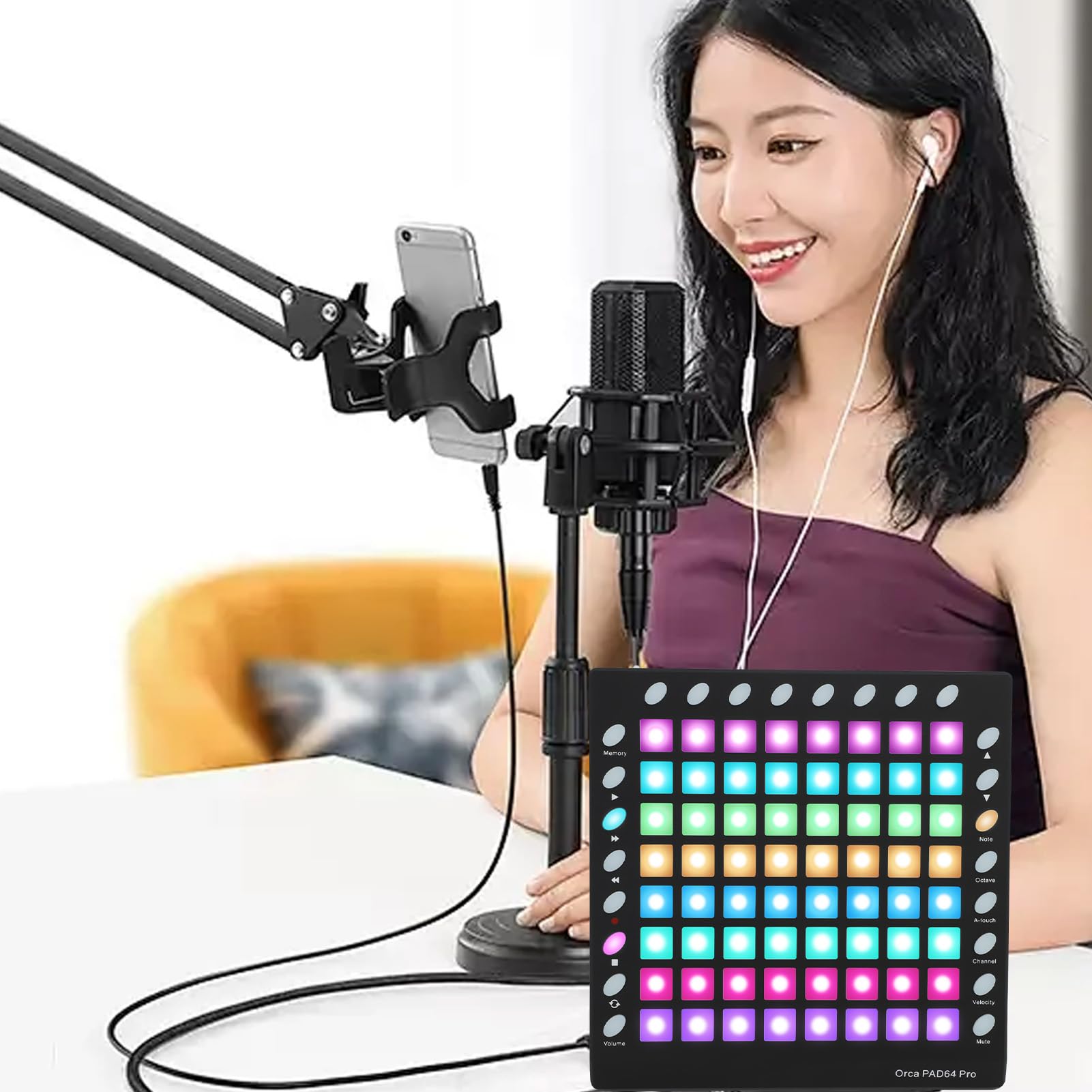 MIDI-Controller DJ-Pad mit RGB-Pads, 128 GM-Sounds, 8 Tasten, 6 Transportsteuerungen, Integrierter Editor für Live-Auftritte, Tragbares MIDI-Pad für Party-Bühnen, Metallic-Schwarz