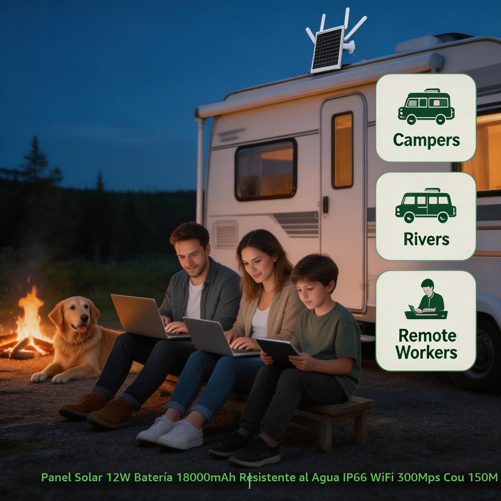 Router 4G LTE Solar para Exterior, Extensor WiFi 6 Solar con Ranura para Tarjeta SIM, Batería de 18000mAh y Panel de 12W, Repetidor WiFi Solar Impermeable IP66 de Largo Alcance