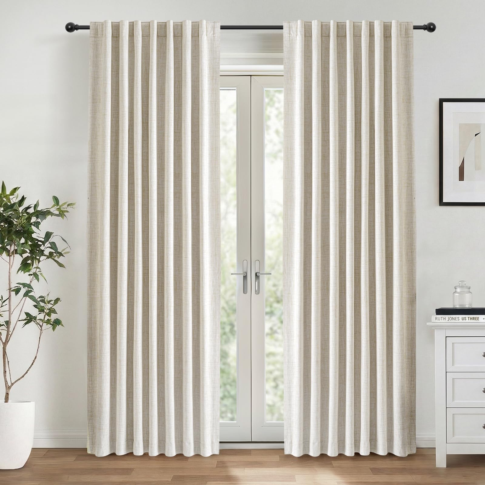 INOVADAY 100% Verdunklungsvorhänge 2 Stück 175 cm Lang,Vorhang Blickdicht Thermovorhang Kälteschutz Vorhang Creme,Gardinen Schlafzimmer Wohnzimmer,H 175 x B 140 cm