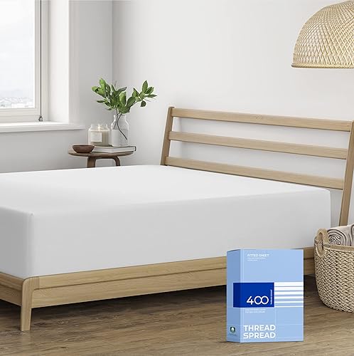 Miniatura 1 de Sábana bajera ajustable de 400 hilos 100% algodón, tamaño matrimonial, color plateado, sábana bajera larga de algodón natural puro peinado de fibras