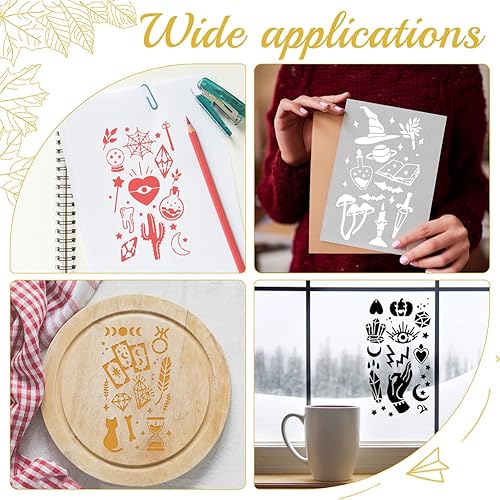 Miniatura 7 de FINGERINSPIRE 4 plantillas de metal con temática mágica, plantillas de pintura de dibujo de acero inoxidable para hacer tarjetas, álbumes de