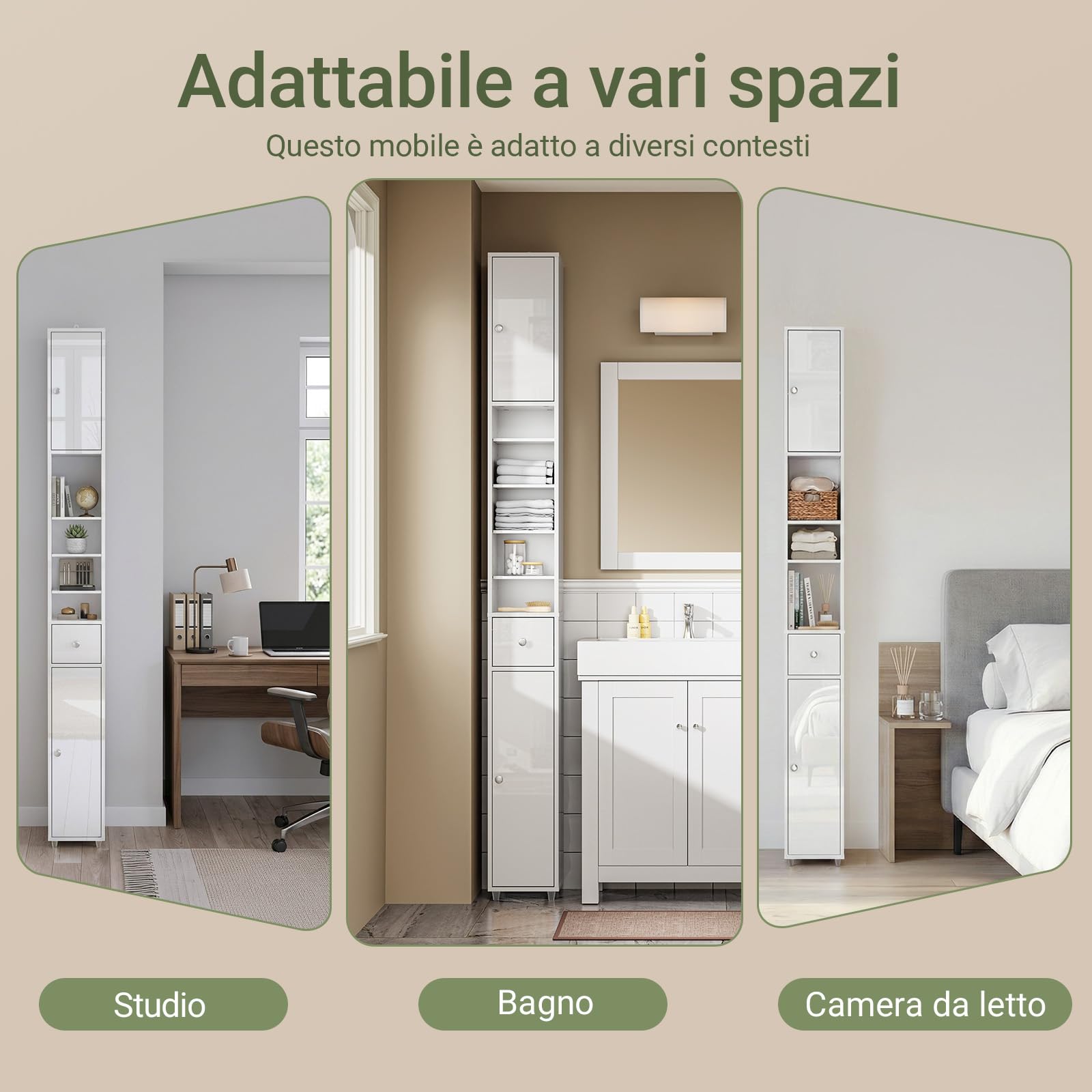 SoBuy Bianco Lucido Mobile Bagno Salvaspazio Colonna Stretta 20x20x180cm | Mobiletto Stretto con Cassetto e Ripiano Regolabile Armadietto Alto BZR167-GW