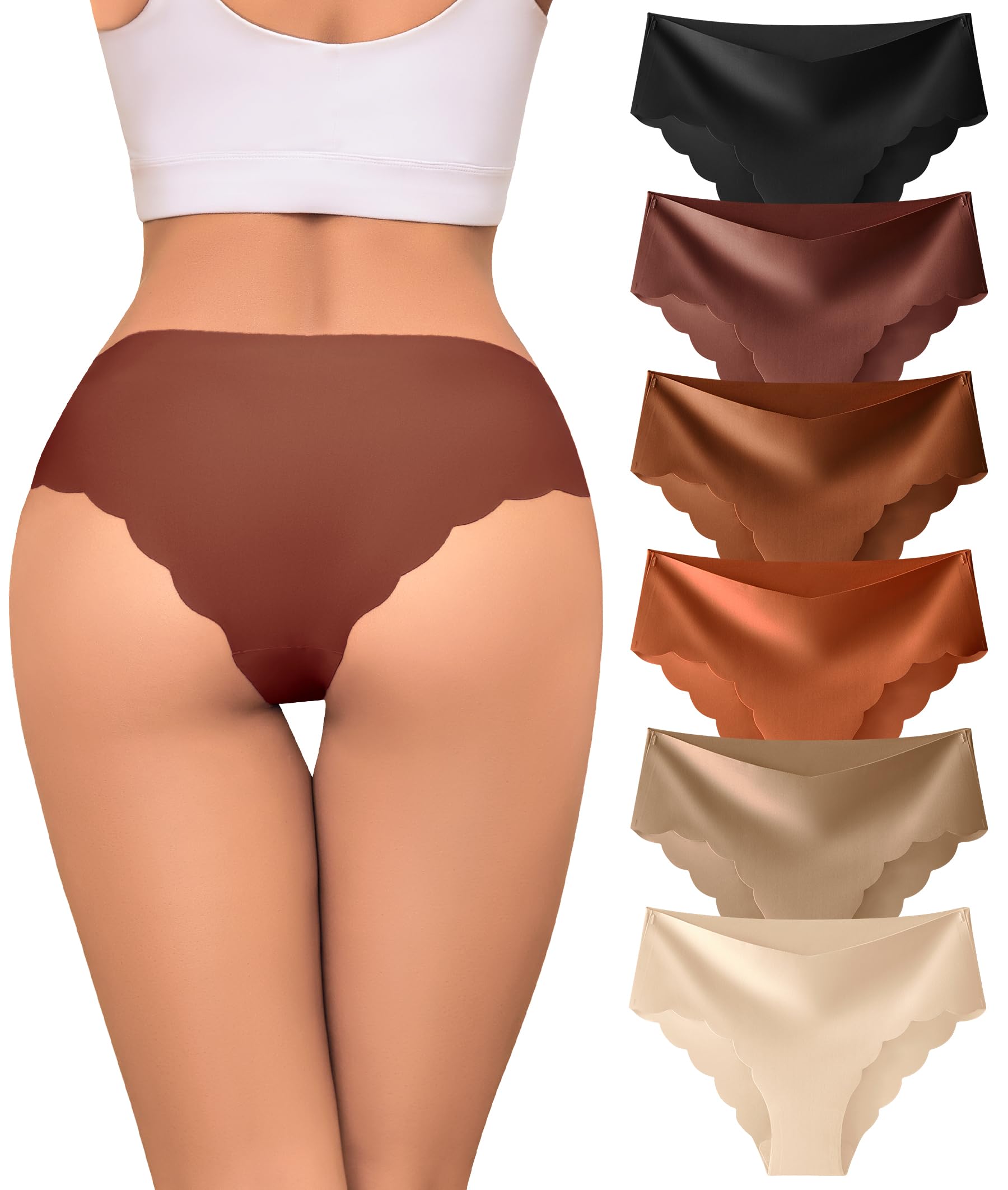 Sexy Seamless Underwear Wave Edge No Show Bikini Panties V-waist Ice Silk Hipster Lady Cheeky Invisibles Briefs 6 Pack