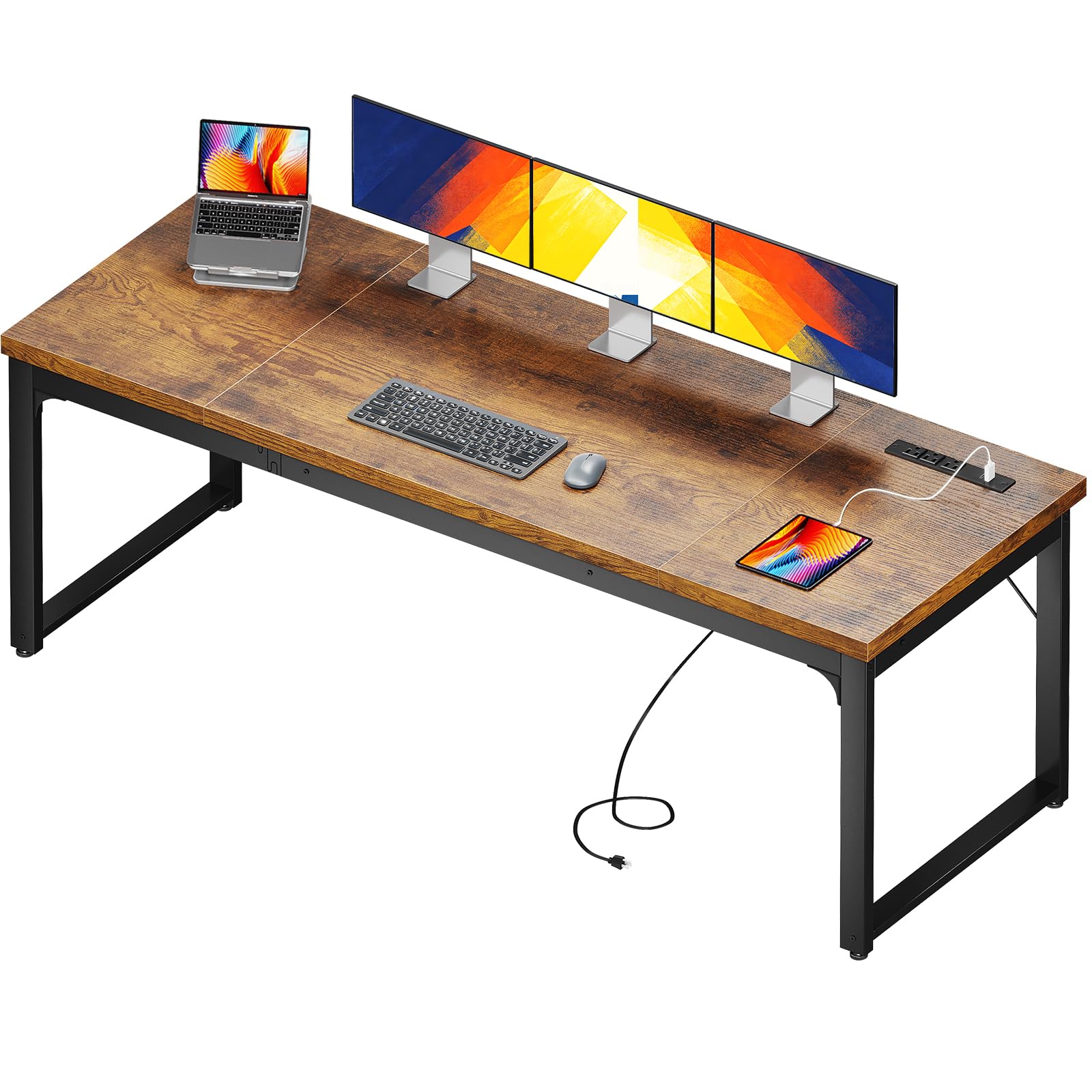Coleshome 71 Inch Long Computer Desk with Power Outlet