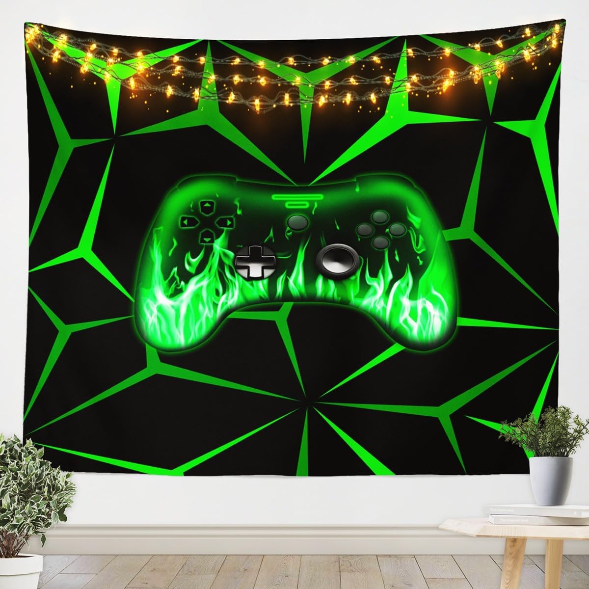 Feelyou Kids Gamer Tapestry,3D Video Gaming Tapestry Wall Hanging for Teens Boys,Green and Black Game Console Wall Tapestry,Geometric Game Contoller Wall Art for Bedroom Living Room 51"x59"