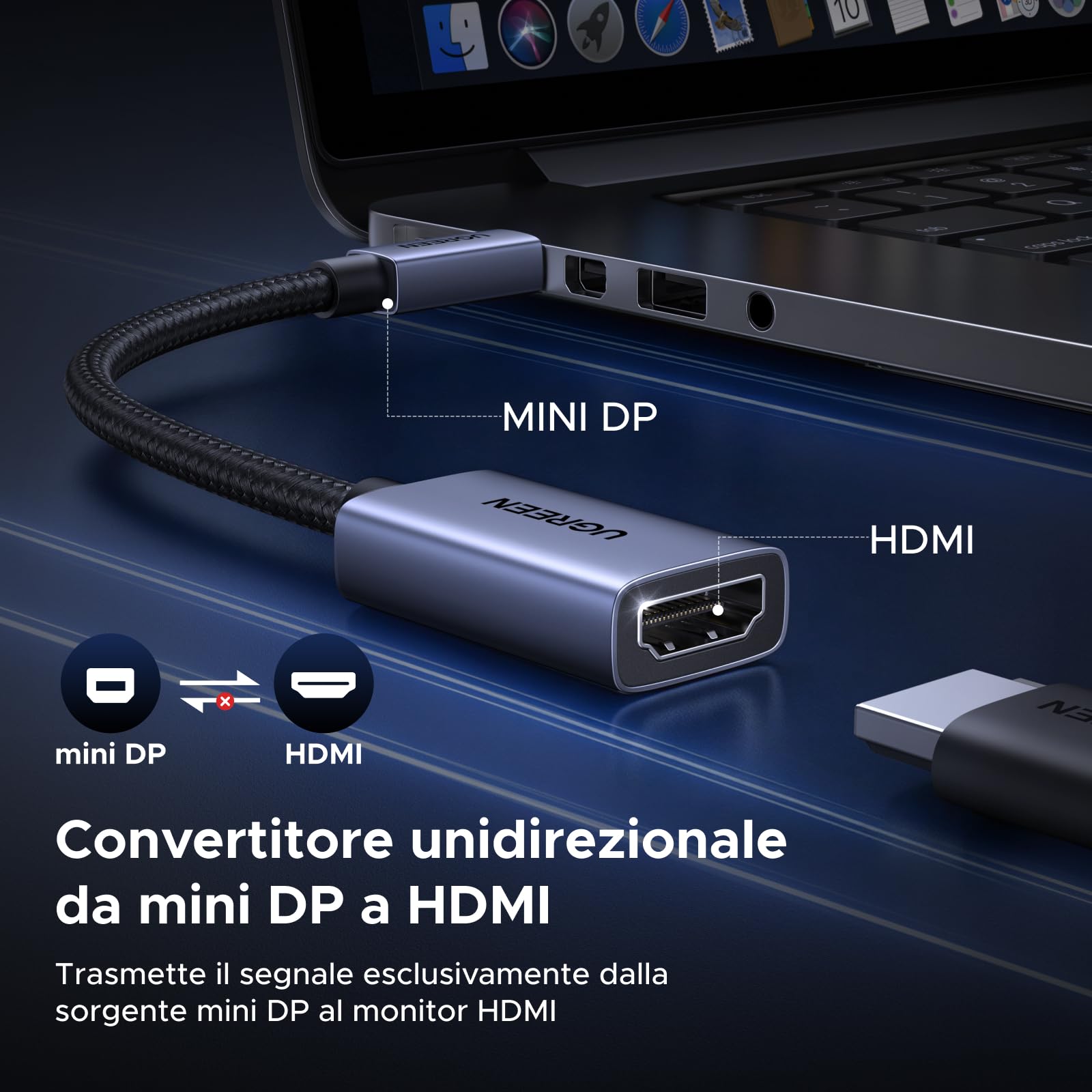 UGREEN Adattatore 4K 30Hz da Mini DisplayPort a HDMI Thunderbolt 1/2 Unidirezionale Convertitore da Mini DP a HDMI 2K 60Hz 1080P 120Hz compatibile con Mac Mini MacBook Air Pro monitor HDTV (1 Pezzo)