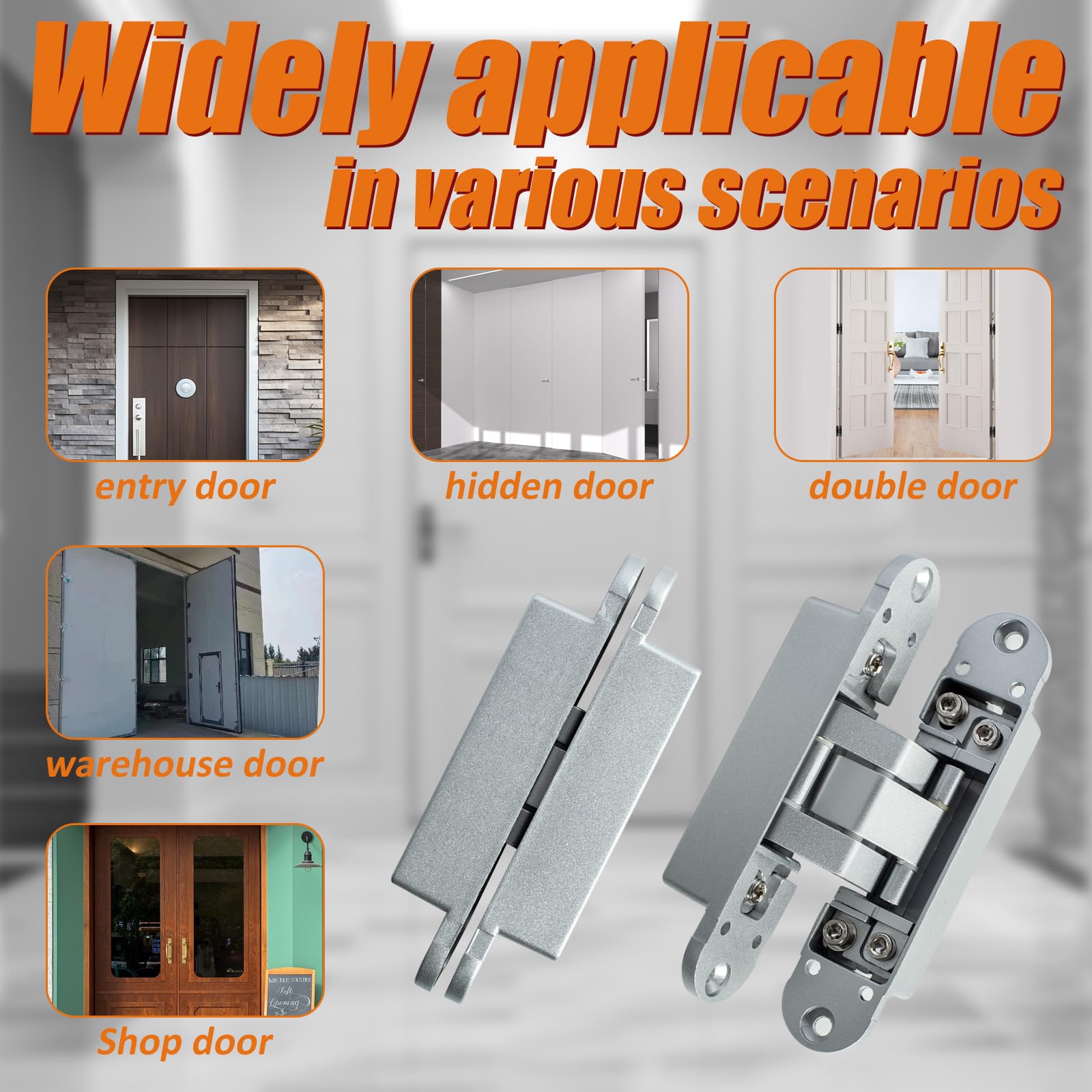 7 inch Bisagras de Puerta Ocultas, 80kg | Bisagras Invisibles para Puertas de 180 Grados,Bisagras de Puerta Ocultas,Bisagra de Puerta Plegable 3D con Tornillos
