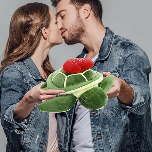 Miniatura 3 de Syhood Dinosaurio de peluche de 12 pulgadas con corazón rojo, lindos animales de peluche para novia, juguetes de peluche de dinosaurio verde para