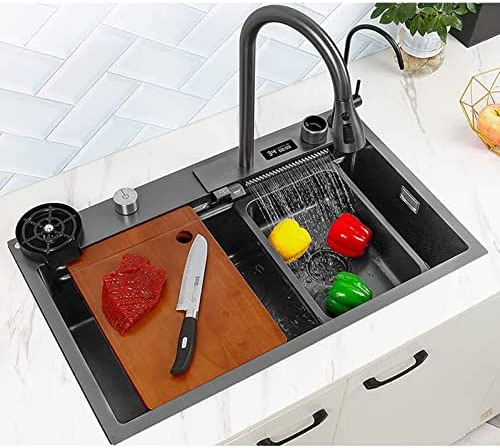 Kitchen Sink, 304 Stainless Steel Nano Raindance Waterfall Sink