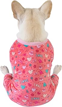 CuteBone Dog Valentine's Day Pajamas Puppy Onesies Small Dogs Soft Pjs Coat Cat Apparel Comfy Pet Clothes Outfit Doggie Bodysuit