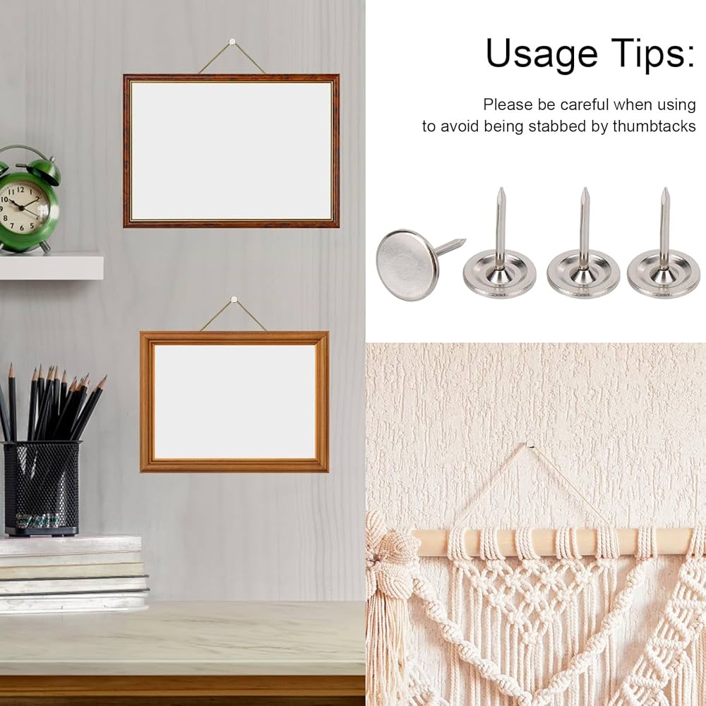 Crapyt Thumb Tacks White Flat Rounded 11mm/0.43" Nailhead 200 PCS L13mm/0.51" Decorative Pin Push Pins Home/Office/Classroom For Bulletin Board,Notice Board/Map Nails