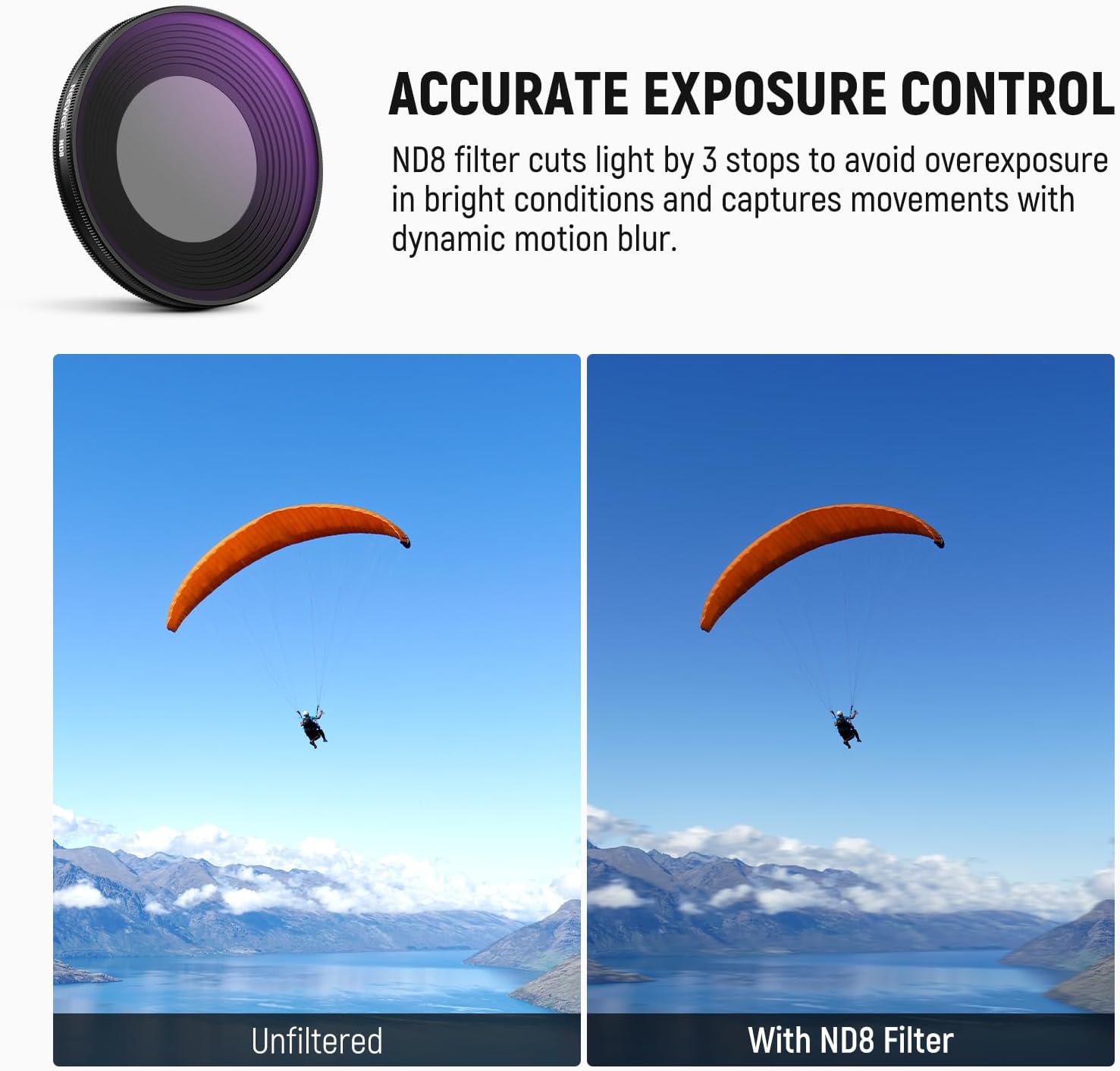 NEEWER ND Filter Set Compatible with DJI Osmo Nano (ND8/UV/CPL), Screw On Action Camera Lens Neutral Density Polarizer Filter Multicoated Optical Glass Accessories with Screen Protector, 3 Packs