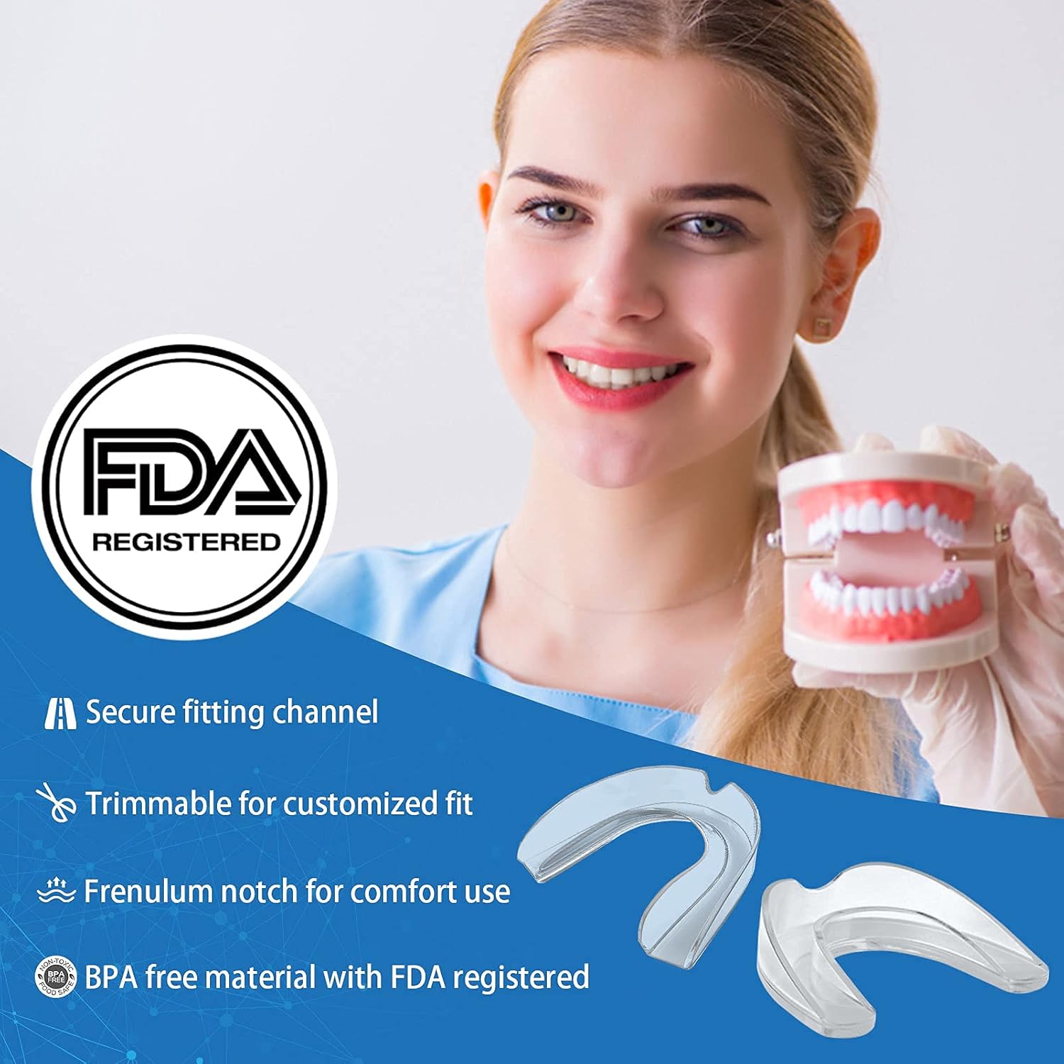 MySmile Moldable 4 In 1 Mouth Guard Professional Custom Fit Dental Night Guard 6-Pack 2 Sizes Kit with Travel Hygiene Case and Molding Stick for Teeth Grinding Athletic Protection and Whitening Tray : Beauty & Personal Care