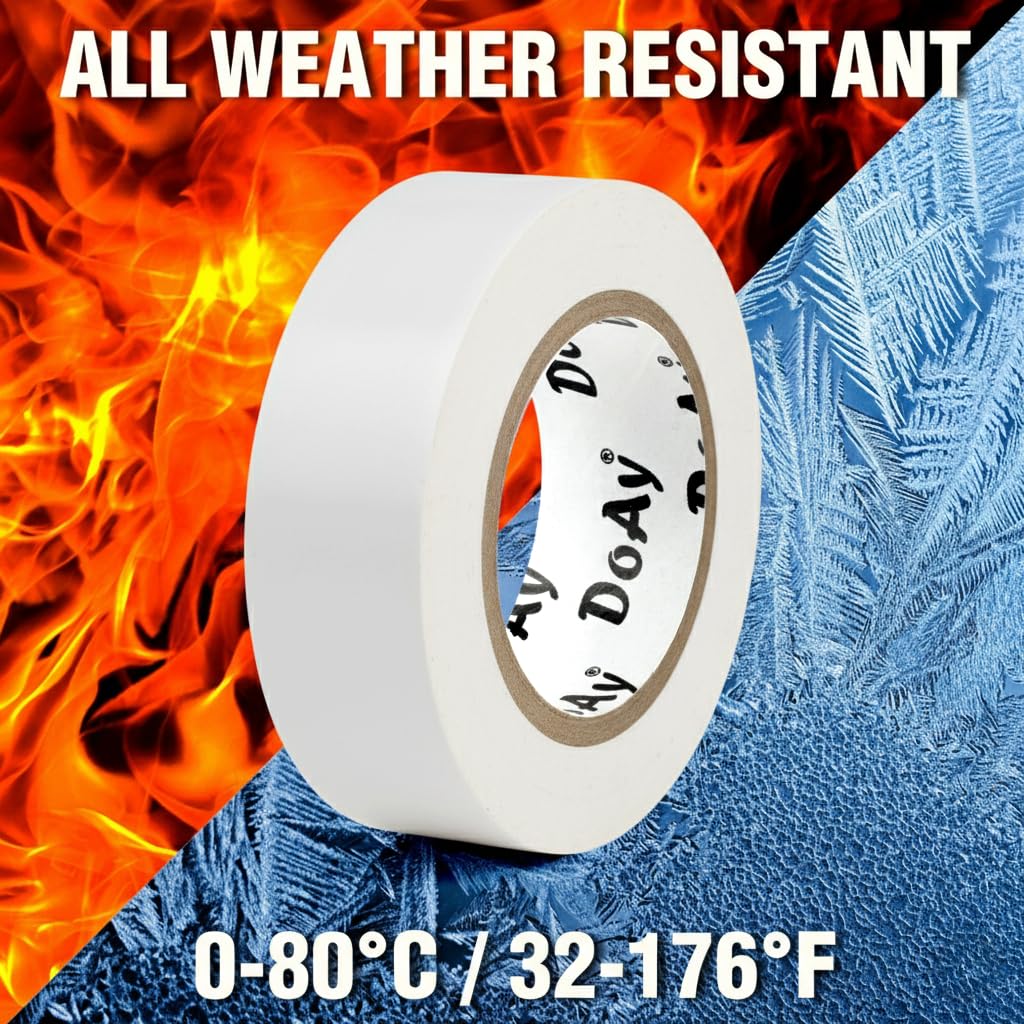 6 Pack White Electrical Tape - Waterproof PVC Tape 0.75 Inch Wide - Weather Resistant, Strong Adhesive, Flame Retardant - High Temp Vinyl Tape for Indoor & Outdoor Use - 180 Feet Total