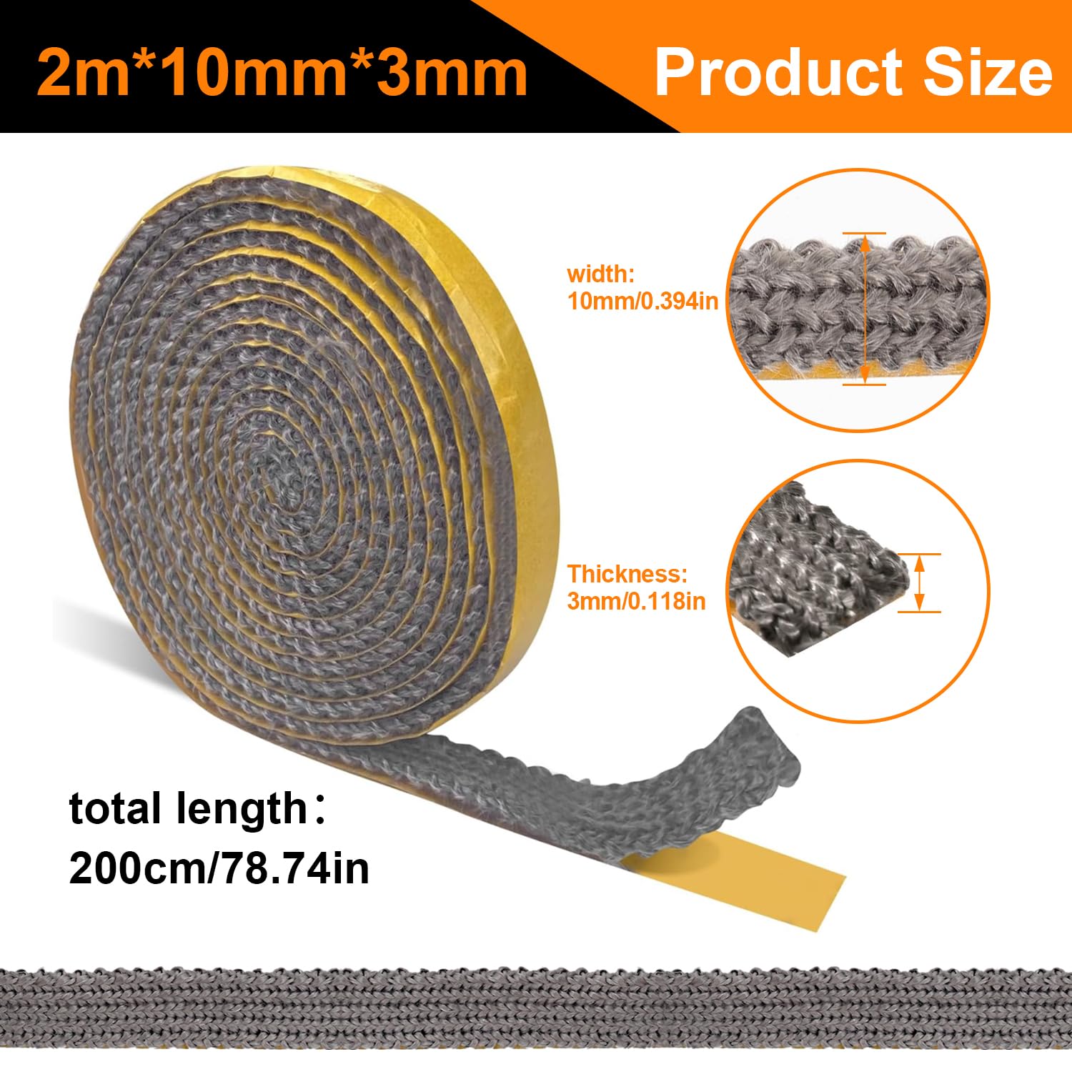 Guarnizione Stufa a Legna 2m x 10mm x 3mm Guarnizione Stufa a Pellet Guarnizione Adesiva Guarnizione Alta Temperatura Guarnizione Forno Guarnizioni Adesive Adatte per Caminetti Quadrati e Stufe Diritt