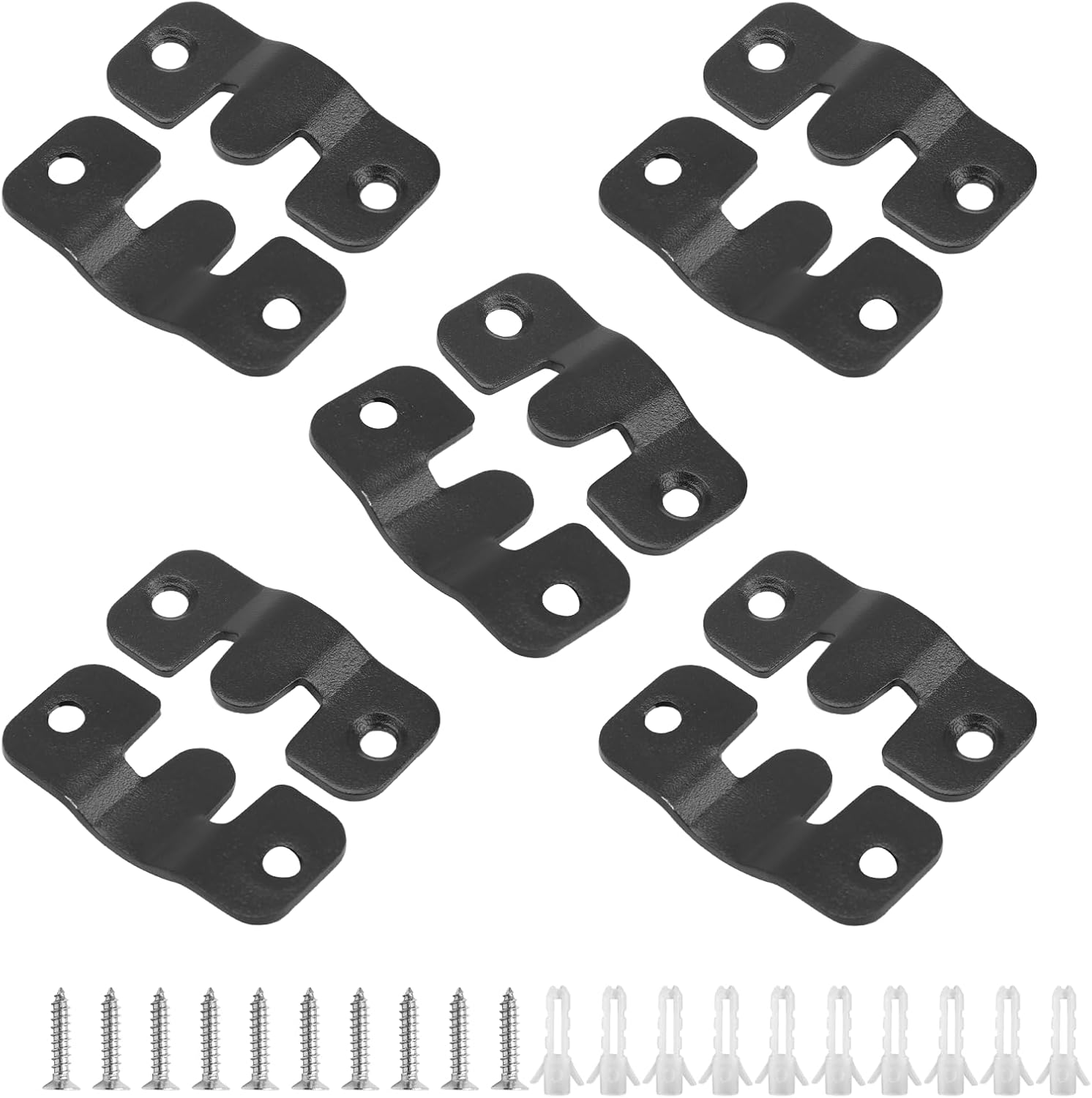 Luomorgo 10 Pack Small Black Flush Mount Bracket, 44x19mm (1-3/4 x 3/4 inch) Z-Clips, Heavy Duty Picture Hangers Interlocking Photo Frame Hook for Hanging Headboards, Display Wall Mount Hardware