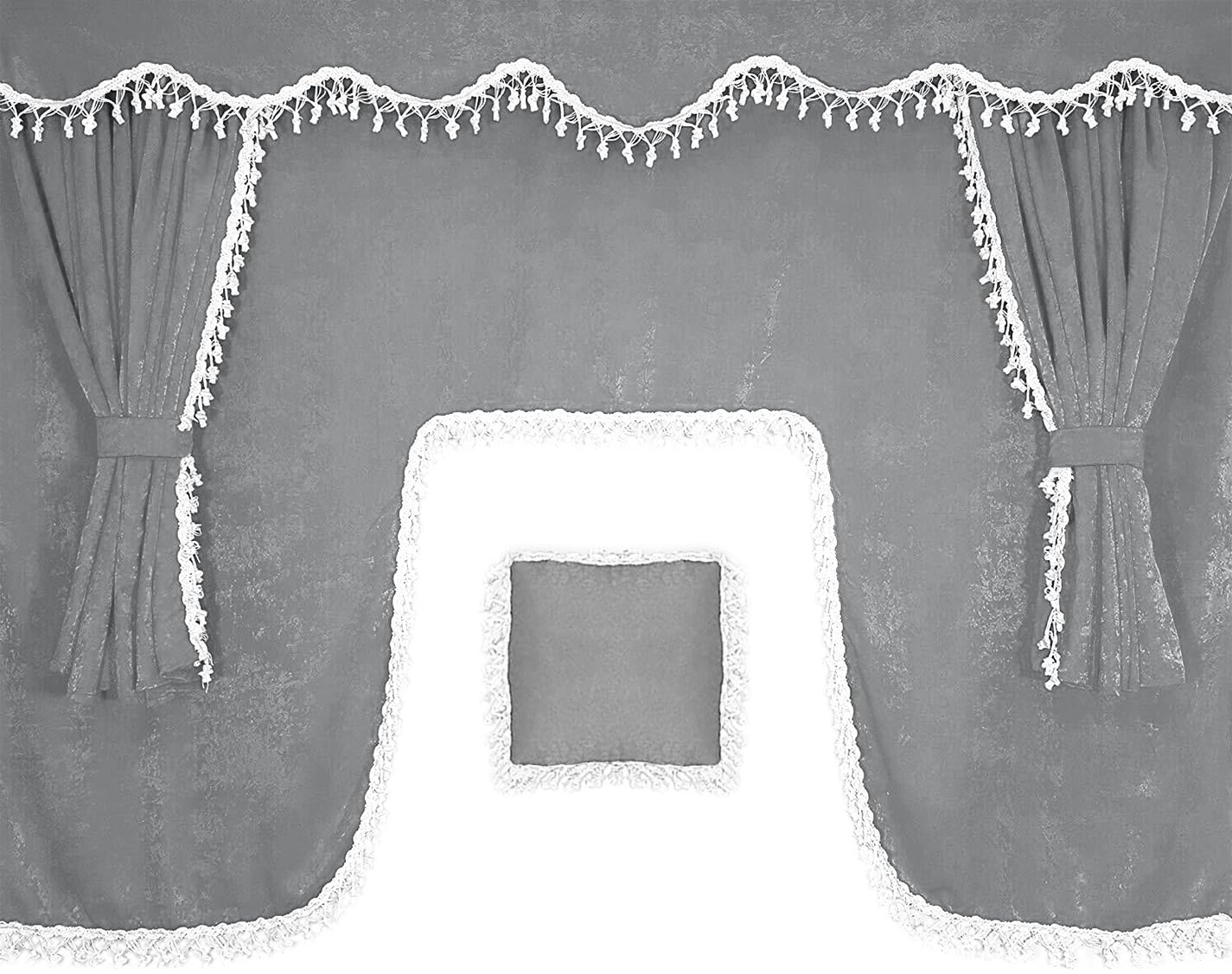 Tende per camion – 7 pezzi in grigio con nappe bianche