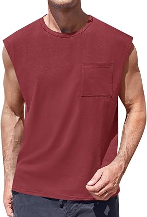 ZIWOCH Mens Tank Tops Workout Cut Off Sleeveless Shirts with Pocket