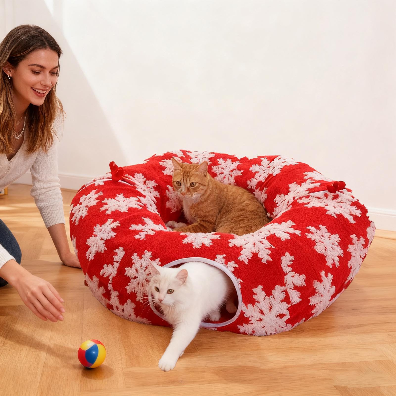 Lit Tunnel Pour Chat Pour Chats D'intérieur, Peluche Douce, Lavable, Amovible, Rond, Pliable, En Forme De Donut, Grotte Pour Chaton, Chiot, Lapin, Jouet Tunnel De Jeu