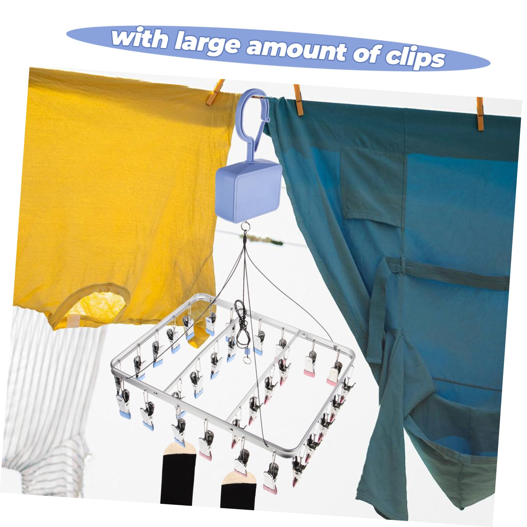 Hochklappbarer Sockenaufhänger mit 30 Clips, Aluminiumlegierung, Blau